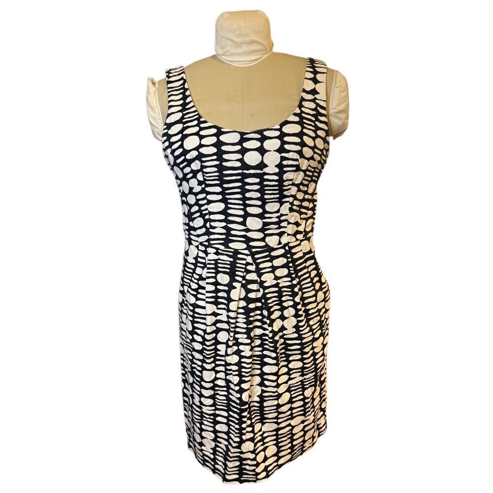 Tank Dress Blue/White Geometric Design Sz. 8 Set In Waist Textured